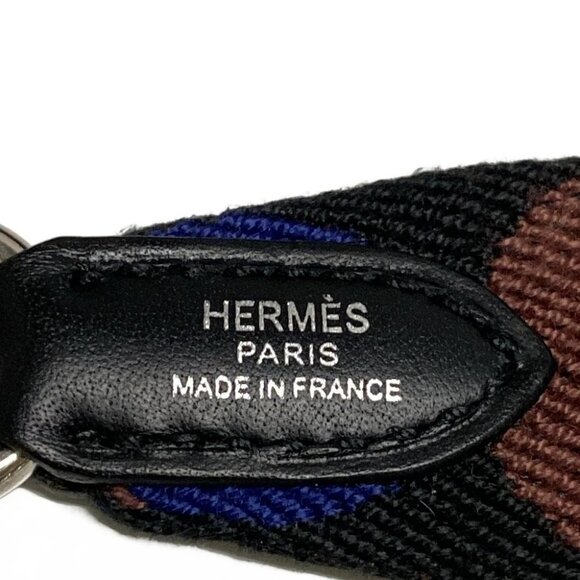 Auth HERMES Bandouliere Sangle Flipper Ball 25mm - Blue Brown Black Toile Z 17 - Picture 3 of 7